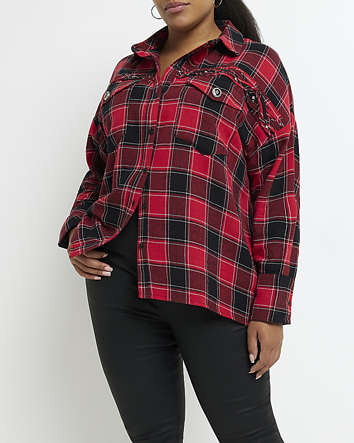 Plus size red outlet and black checkered shirt