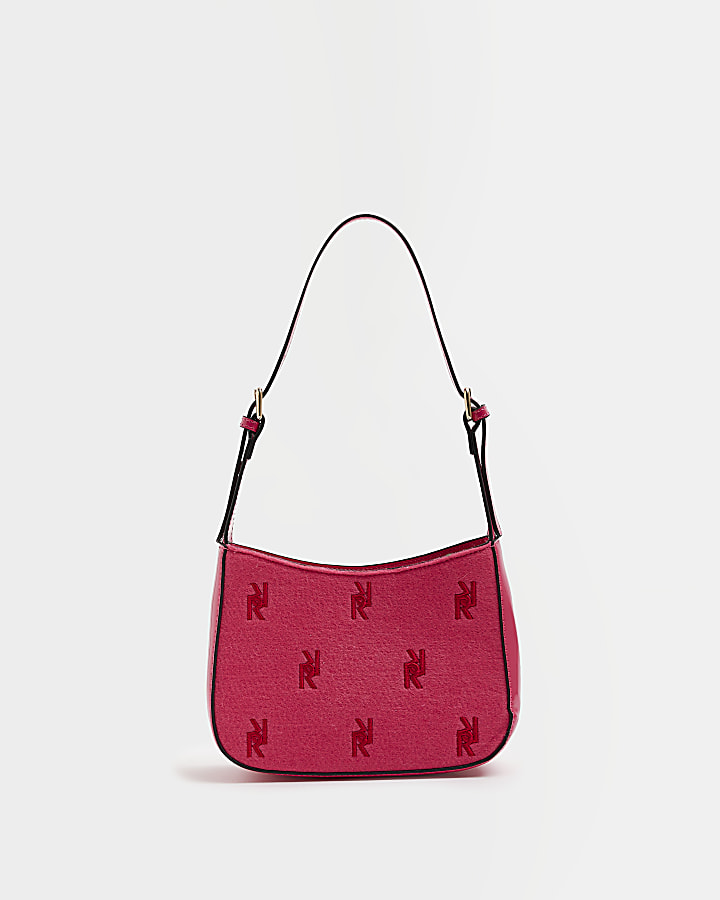 Pink RI monogram wool shoulder bag