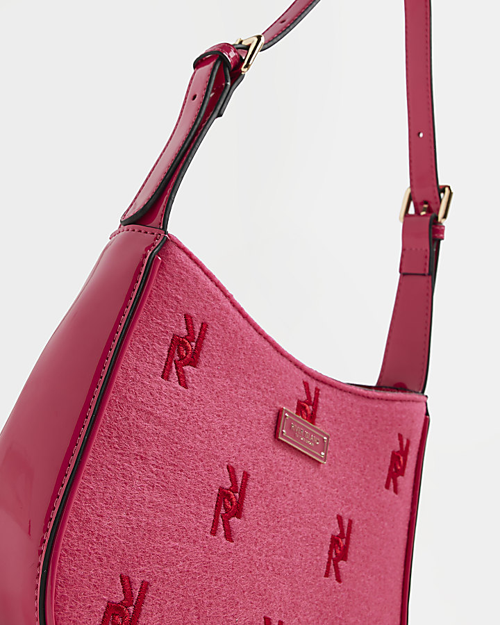 Pink RI monogram wool shoulder bag