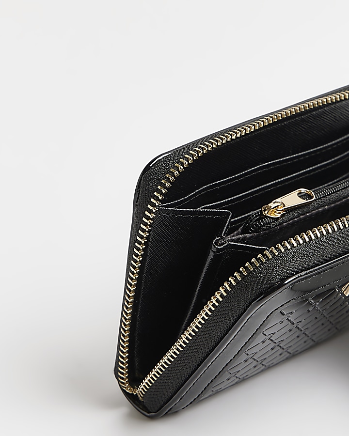 Black RI monogram embossed purse River Island