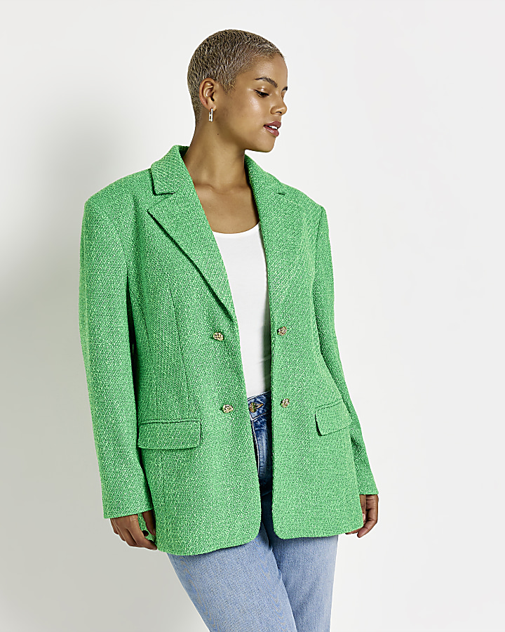 Plus green boucle blazer