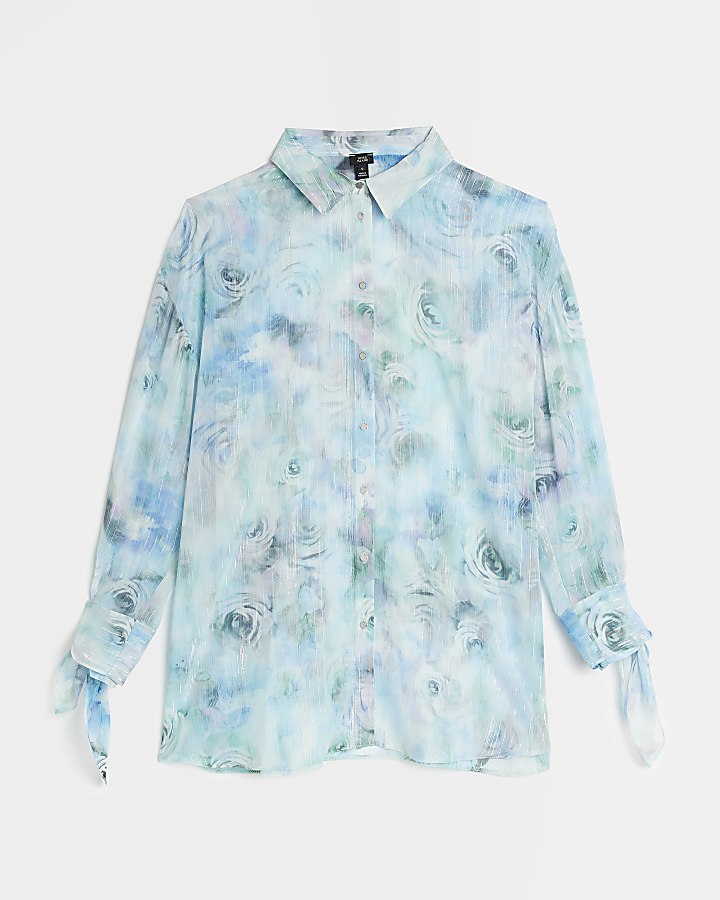Blue floral long sleeve shirt | River Island