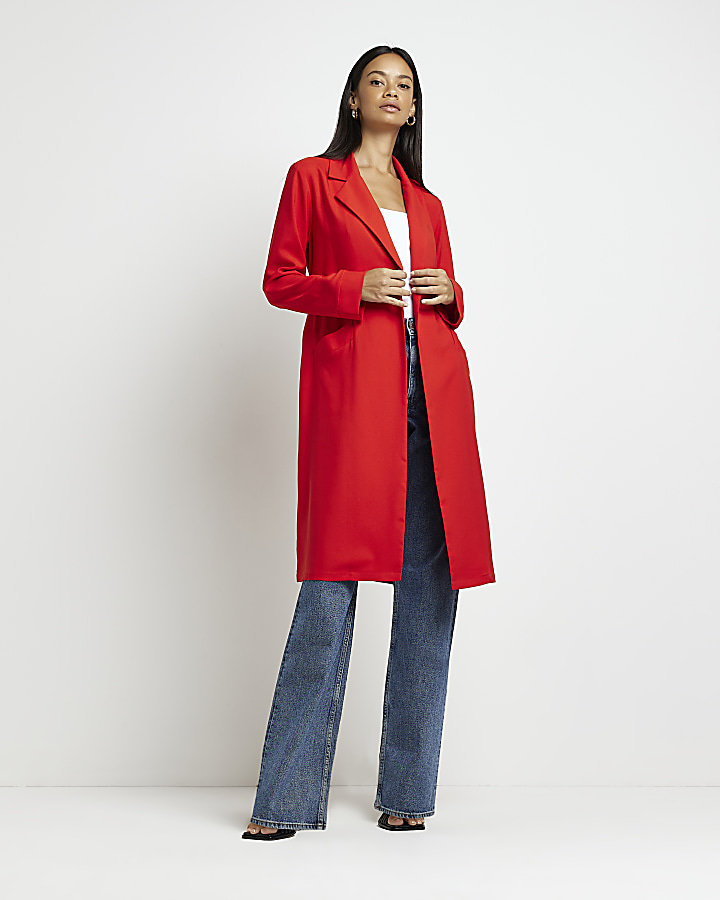 Red longline duster jacket
