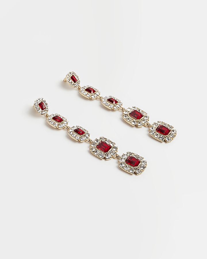 Red embellished drop earrings