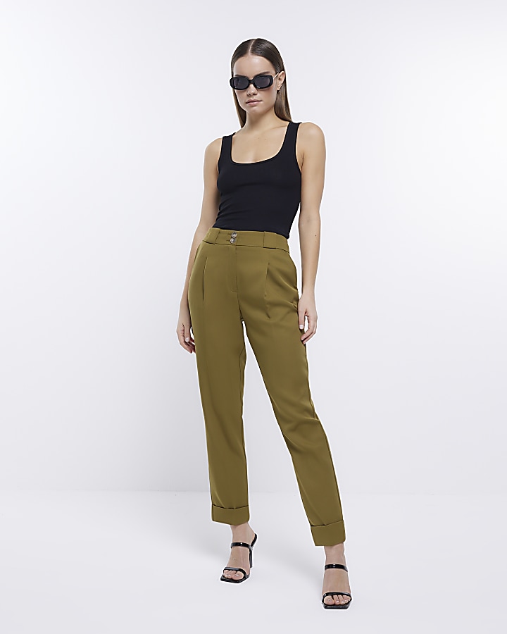 Khaki Straight Leg Smart Trousers