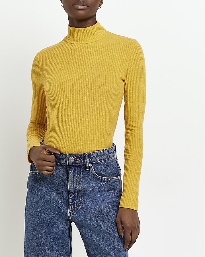 High neck yellow on sale top