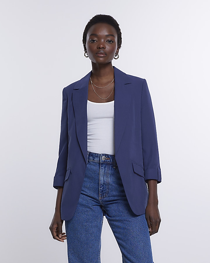 Long navy 2025 blazer womens