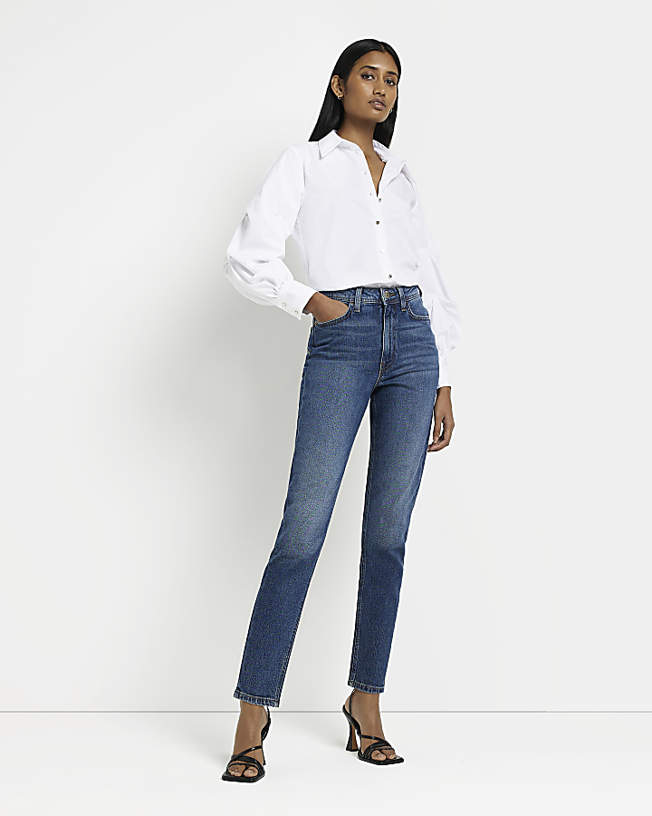 Blue high waisted bum sculpt mom jeans