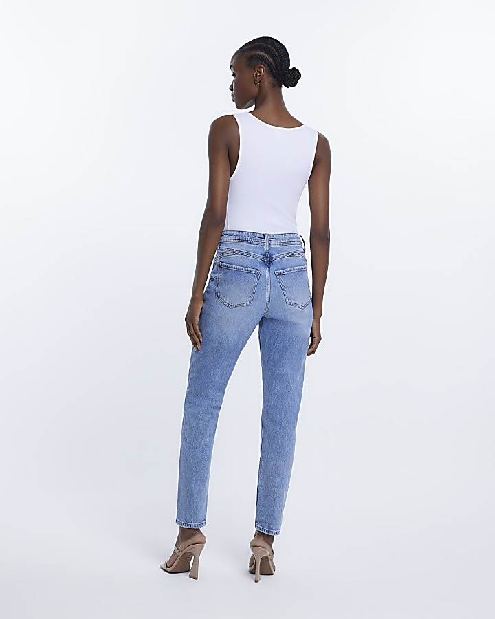 Blue ripped sculpt mom jeans