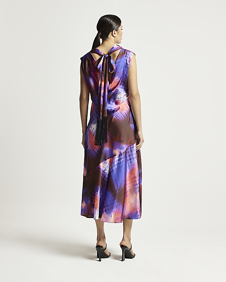Purple RI Studio print satin slip midi dress