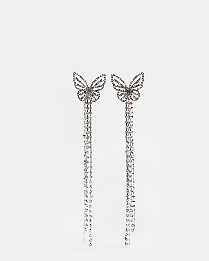 Silver butterfly drop earrings