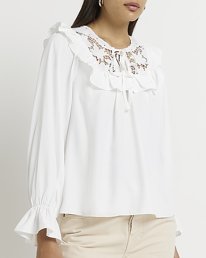 White lace long sleeve blouse
