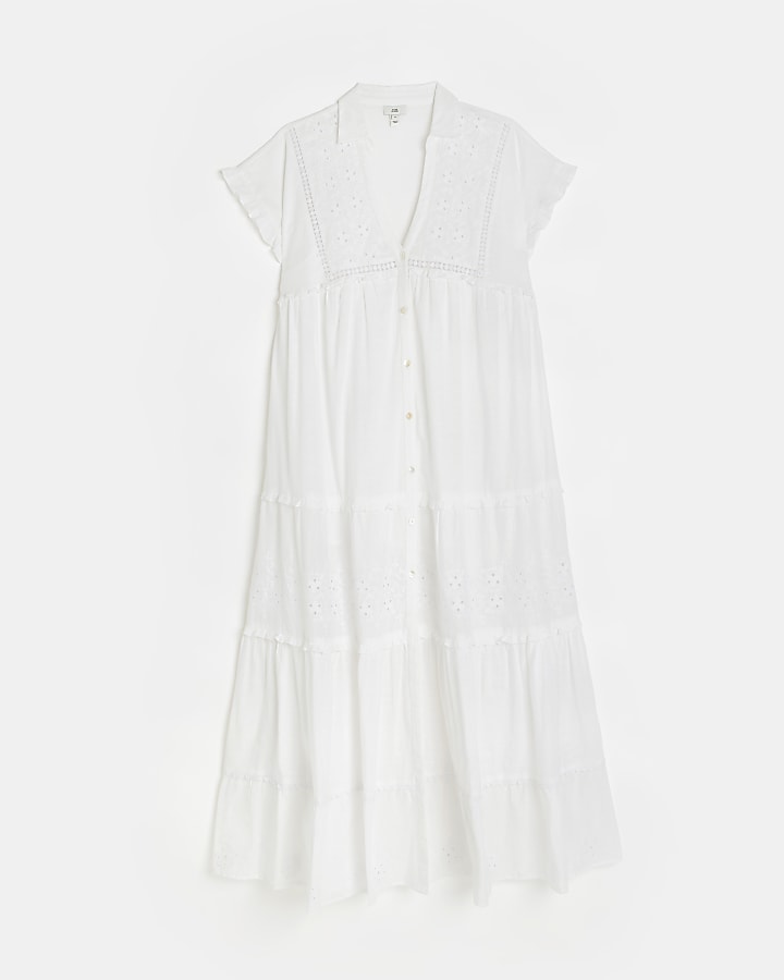 White lace maxi shirt dress