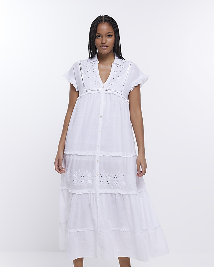 Short sleeve white 2024 lace maxi dress