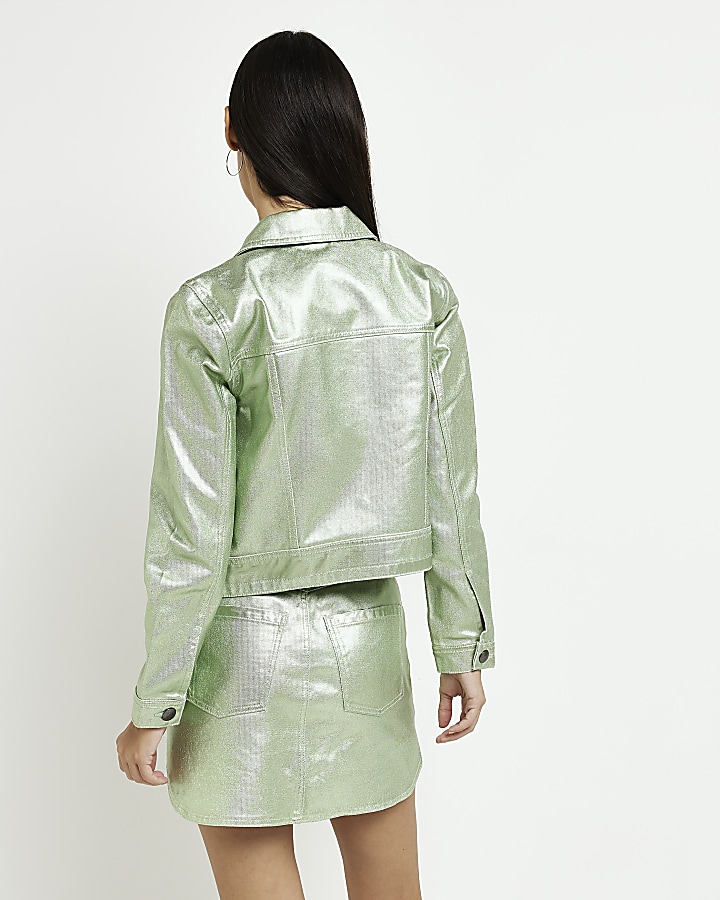 Green denim metallic coated jacket | River Island