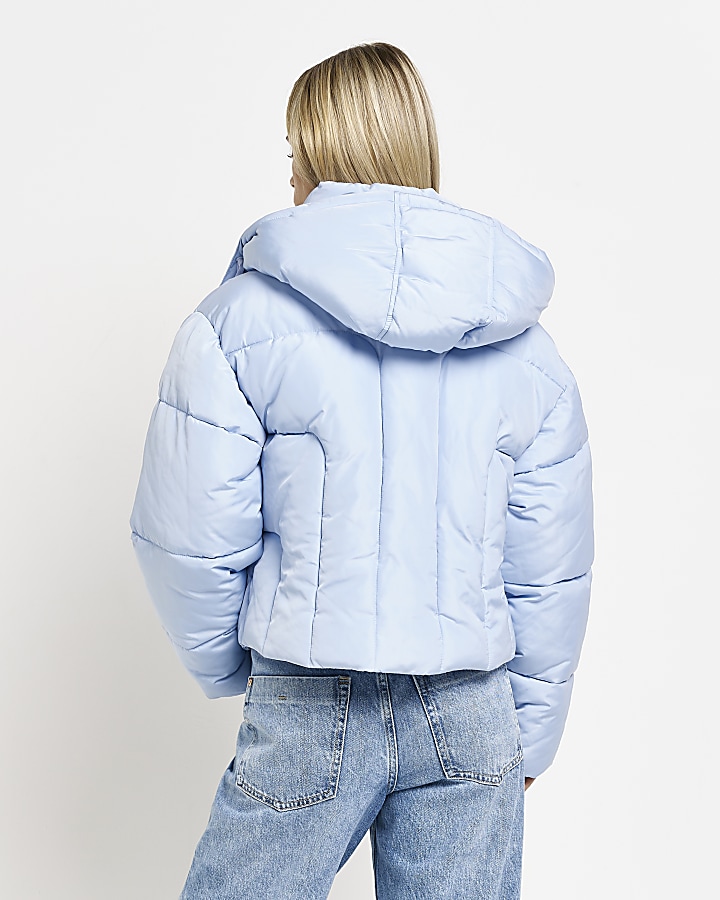 Petite blue hooded puffer jacket