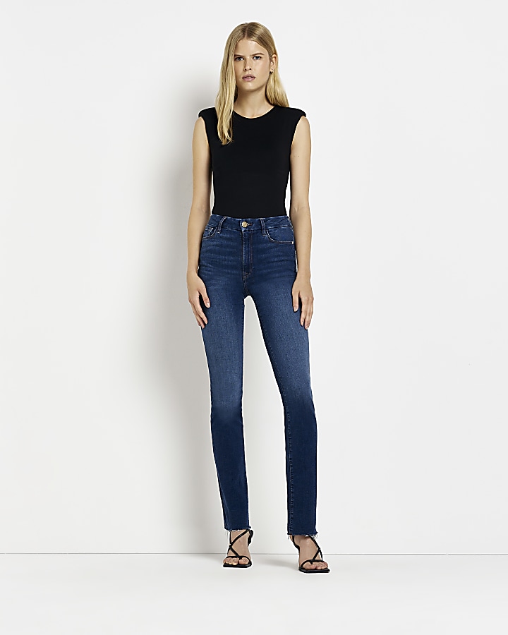 Blue high waist slim bootcut