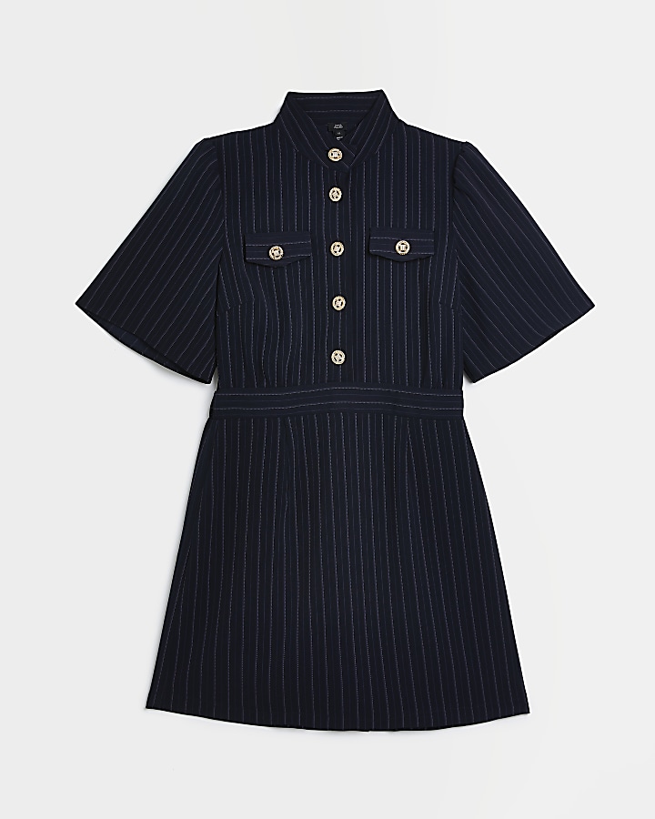 Navy stripe mini shirt dress
