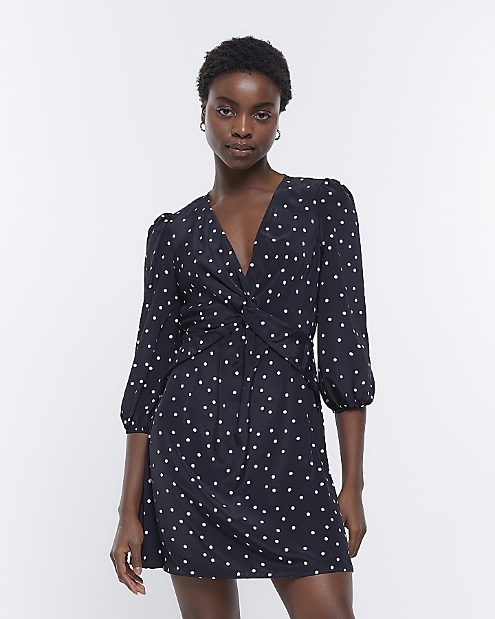 Black spot skater mini dress