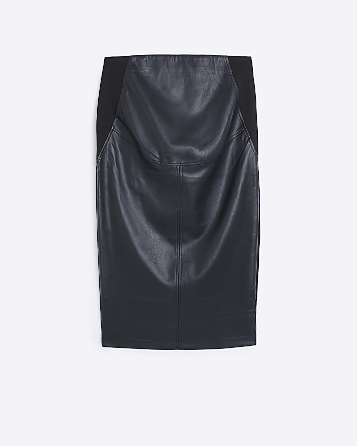 Black maternity faux leather mix pencil skirt