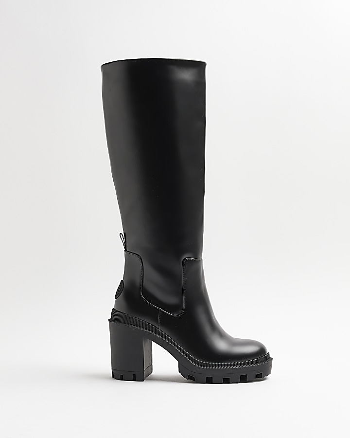 Black heeled knee high boots | River Island