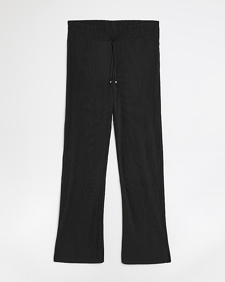 Black plisse wide leg trousers