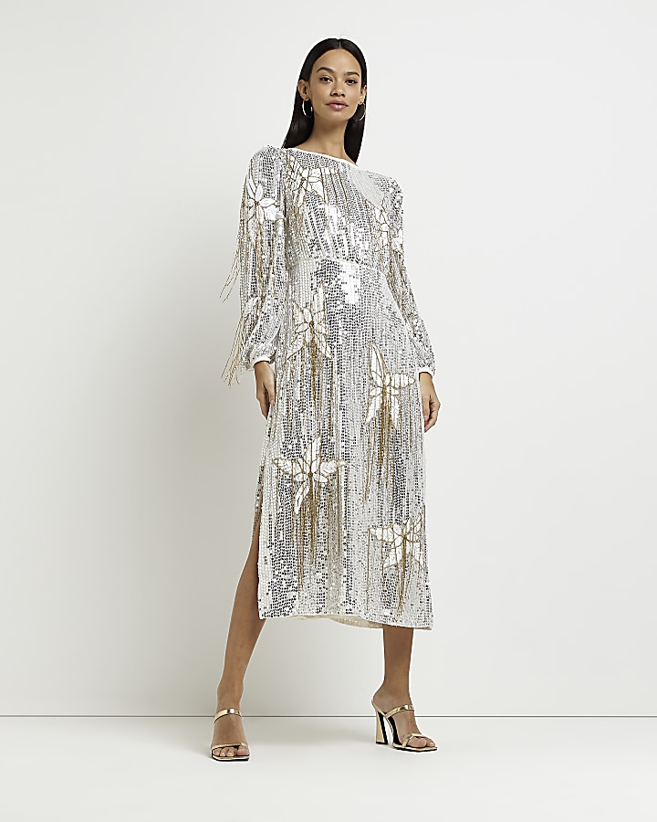 Silver midi dress store uk