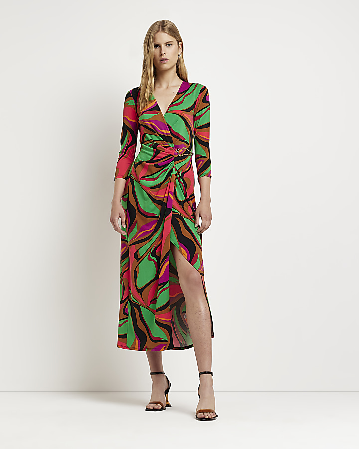 Green Printed Midi Dress