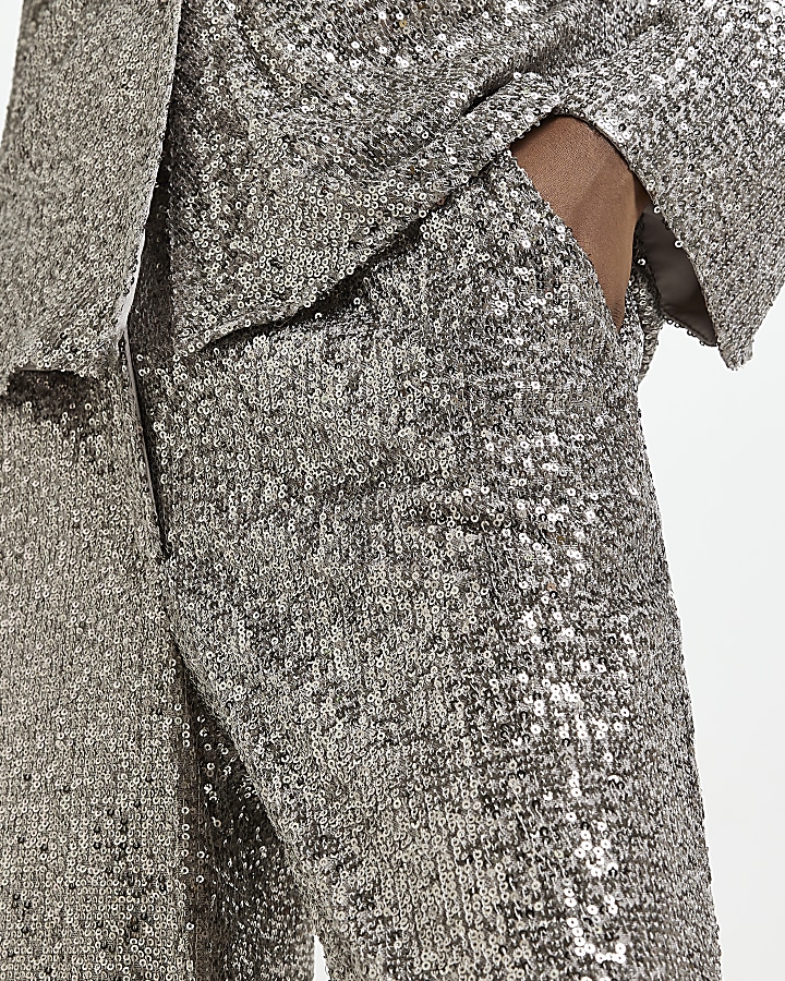 Grey sequin straight leg trousers