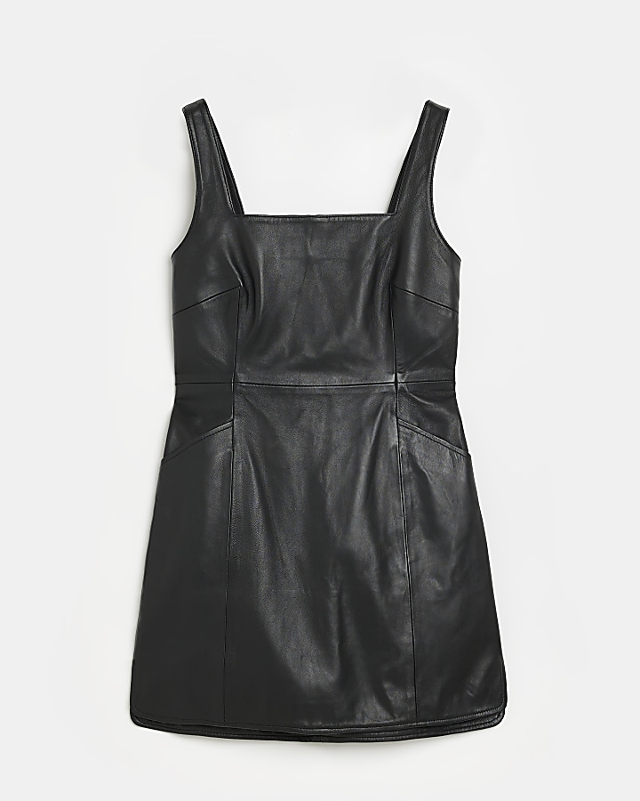 Black leather bodycon mini dress