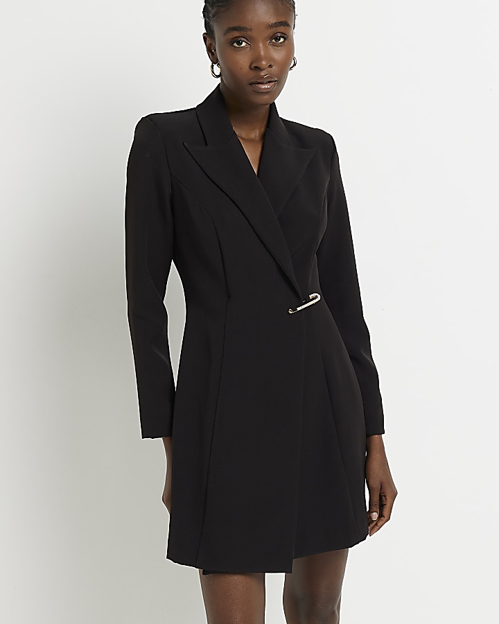 Black long sleeve mini blazer dress