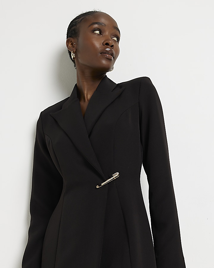 Black long sleeve mini blazer dress