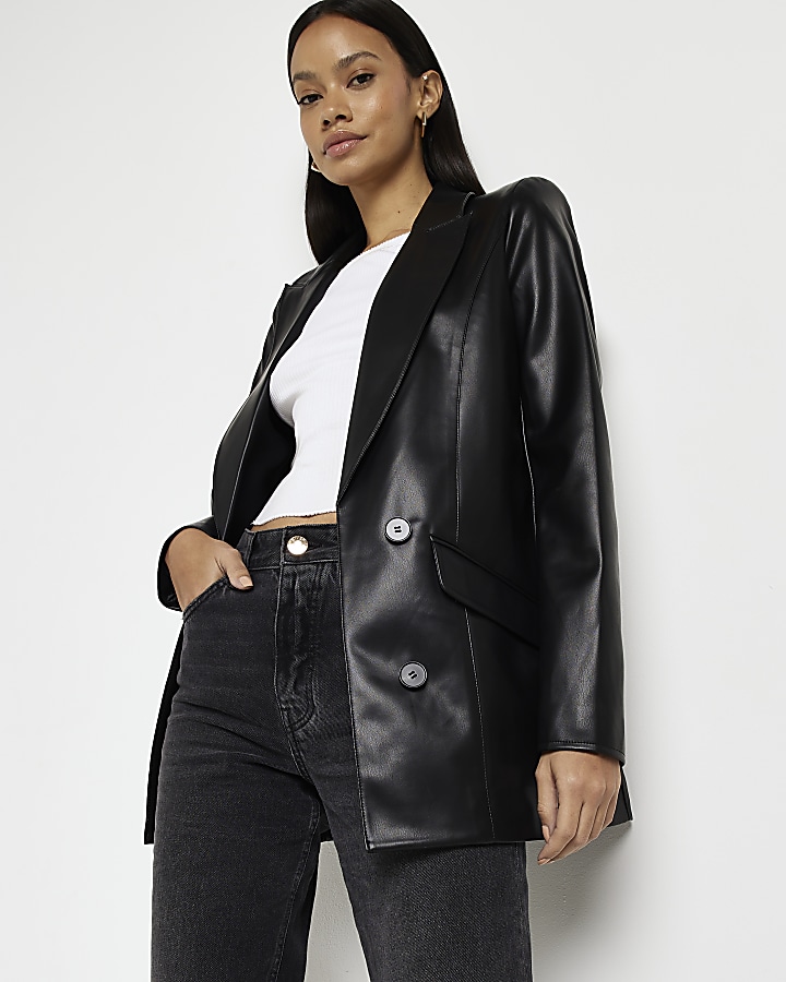 Black faux store leather blazer