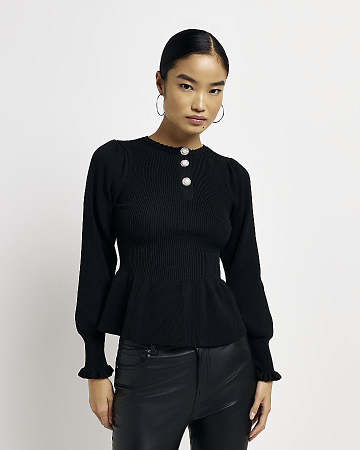 Black knit peplum jumper