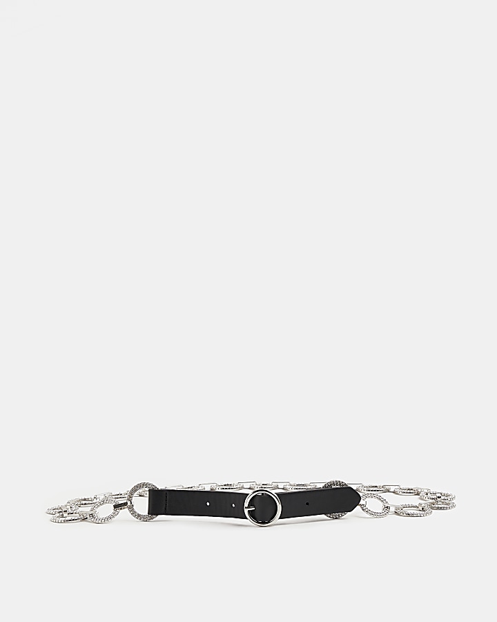 Silver diamante chain belt