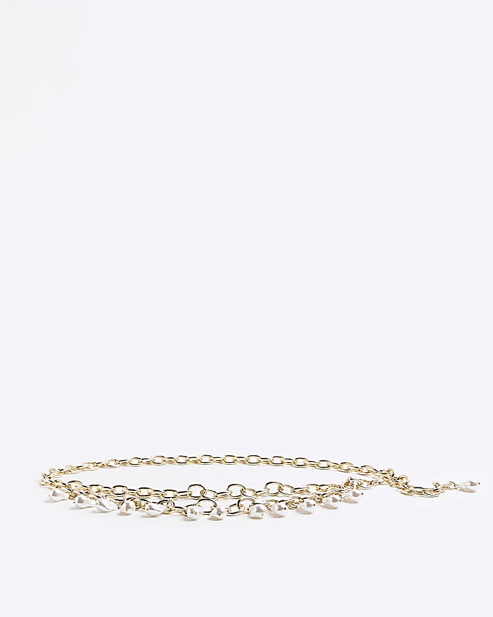 Gold pearl trim chain belt