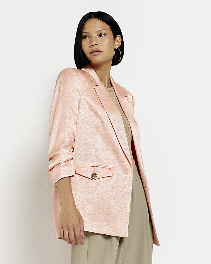 Pink ruched sleeves blazer