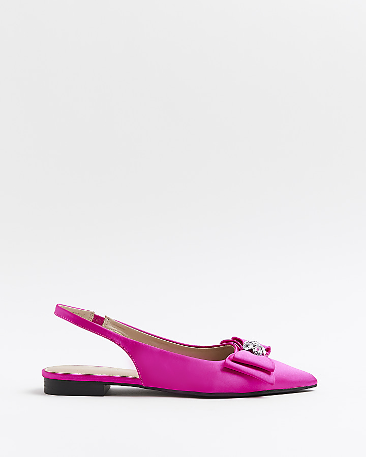 Pink wide fit satin bow shoes | River Island