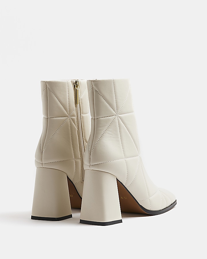 Cream wide fit quilted heeled ankle boots