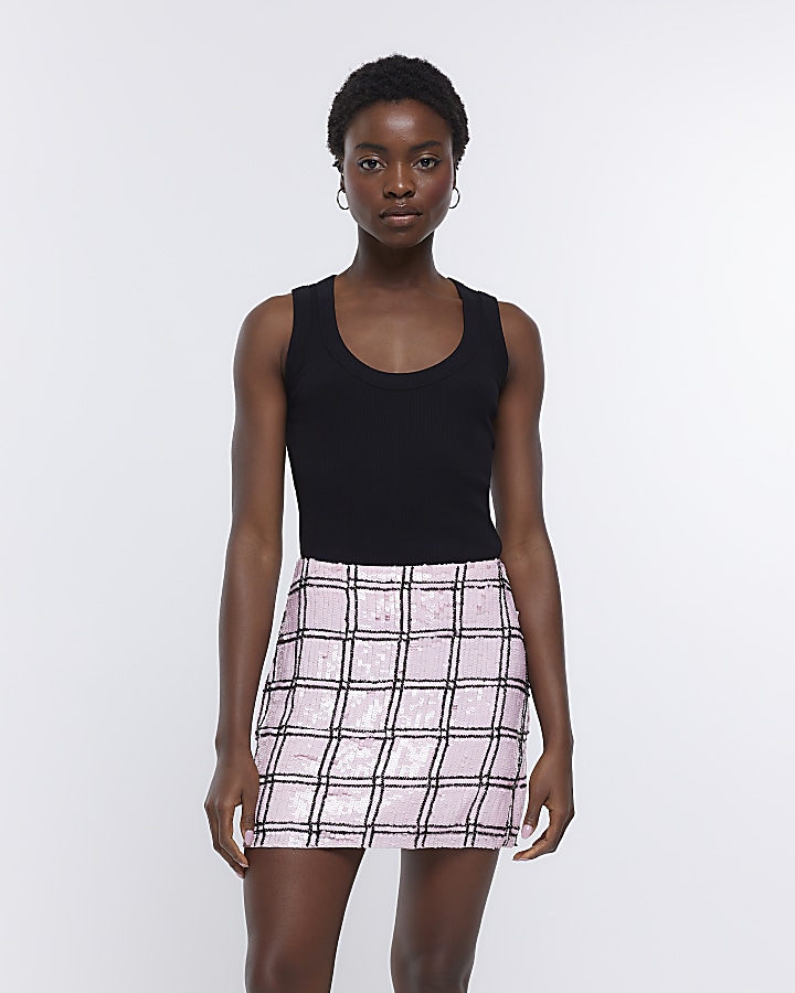 Pink check outlet skirt