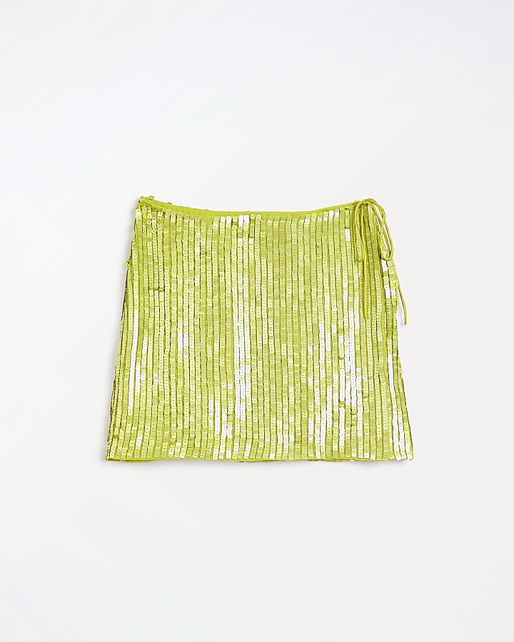 Green sequin wrap mini skirt