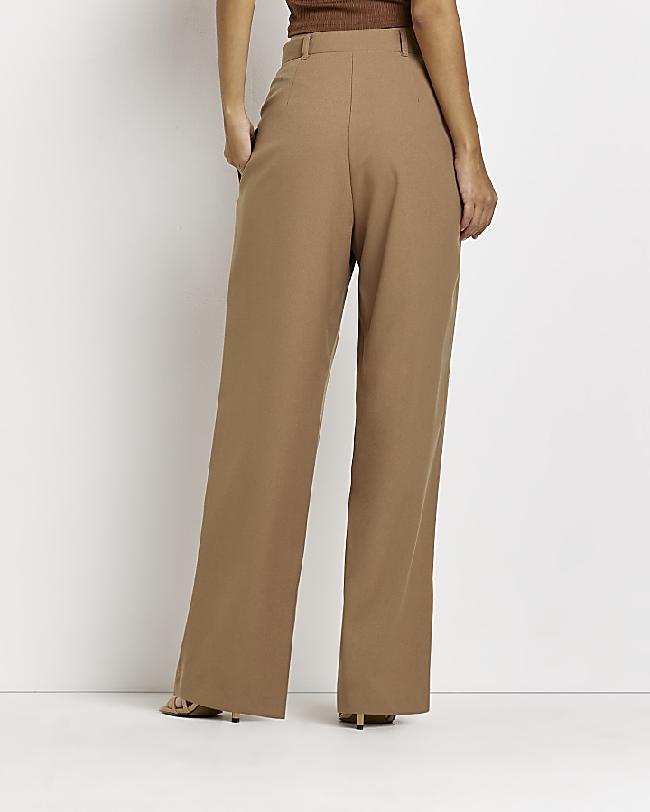 Beige crossed waistband straight trousers