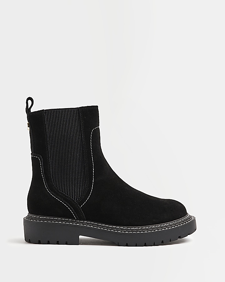 Black suede pull on best sale ankle boots