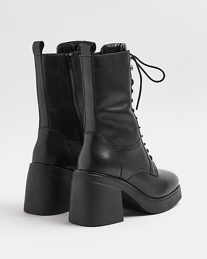 Black lace up heeled ankle boot