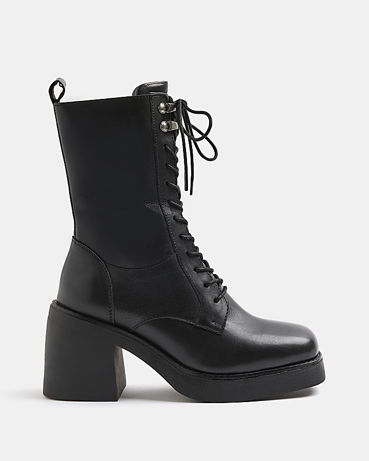 Black lace up heeled ankle boot
