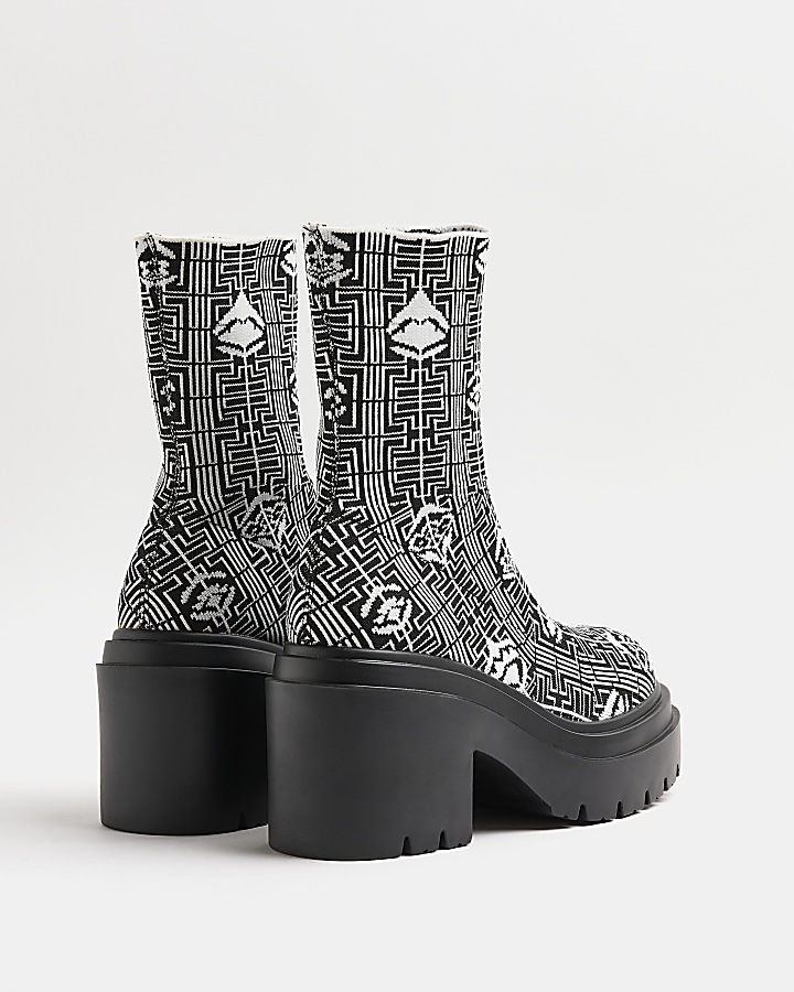 Black print ankle sock boots