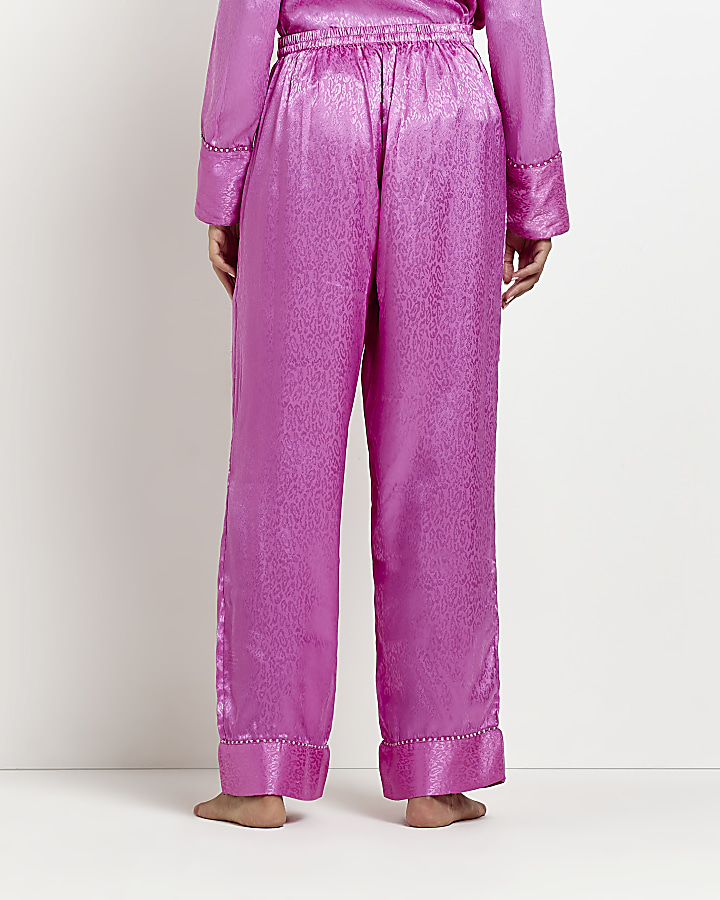 Pink satin animal print pyjama bottoms