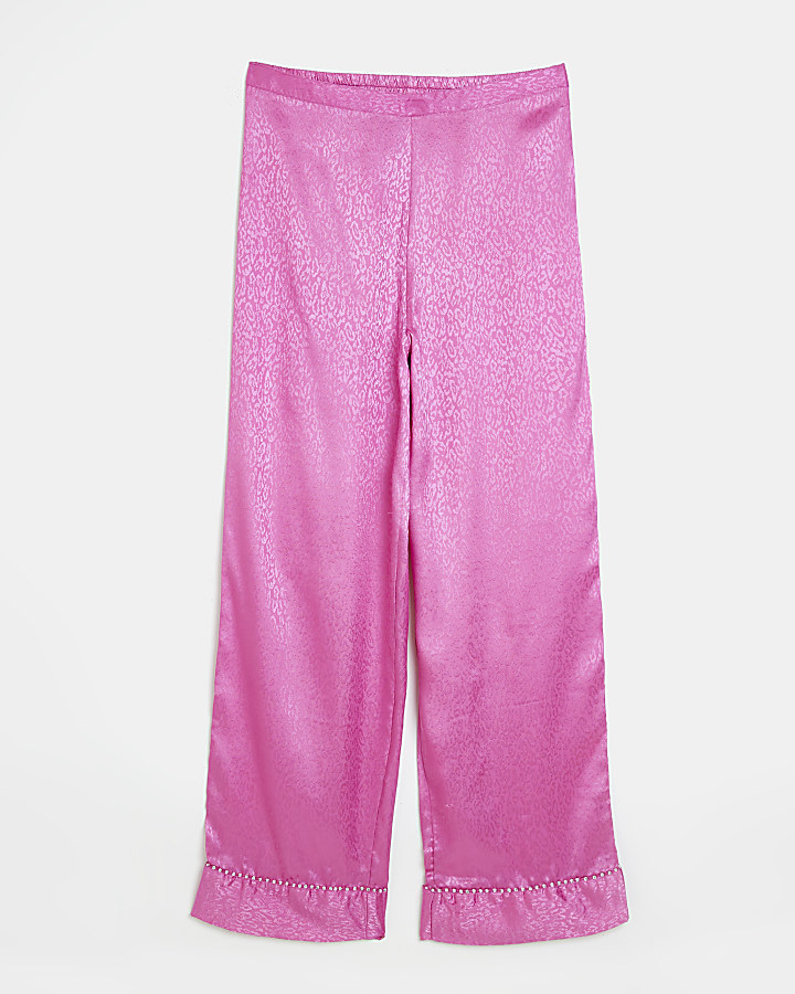 Pink satin animal print pyjama bottoms