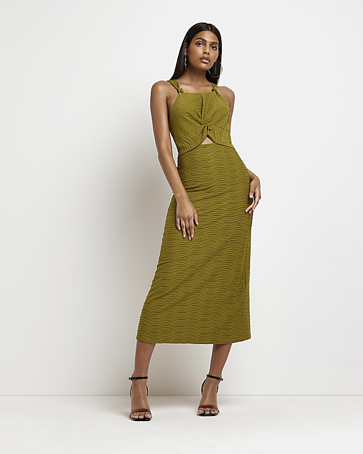 Green cut out midi dress