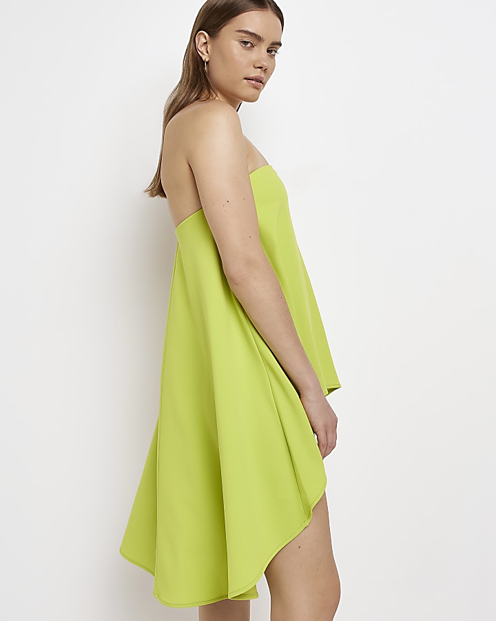 Lime green bandeau asymmetric mini dress